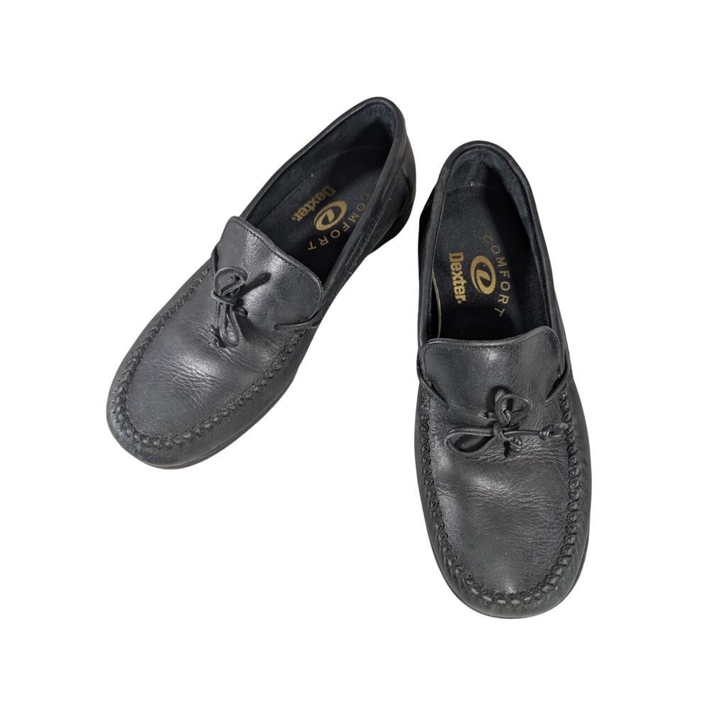DEXTER! BLACK GENUINE LEATHER ULTRA PADDED SUPER COMFORT BOW LOAFERS! SZ 8.5N